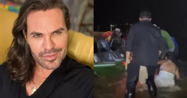 Segurança de Eduardo Costa empurra fã no rio após show no município de Xinguara, no Pará. | Reprodução