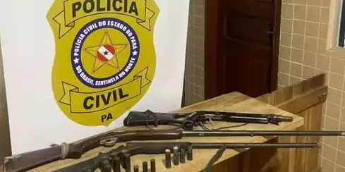 Armas apreendidas em endereços ligados ao suspeito de estupro. (Foto: Divulgação PC)